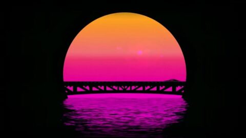 Cartoon Bridge Pink Sunset