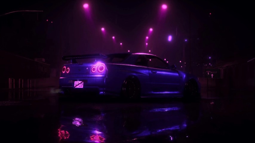 Nissan Skyline GT-R R34 / Rain / Night City - LiveWallpapers4Free.com