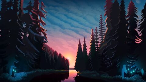 Sundown In The Spruce Forest Artwork 4K – Live Background