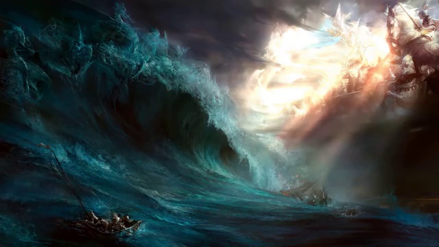 Fantasy Sea Battle Waves Light and Dark 4K - Desktop Theme ...