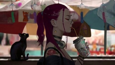 Cute Redhead Girl / Boba Tea Break – Animated Desktop