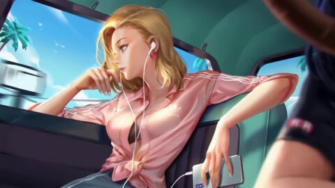 Android 18 Listening To Music In The Car / Dragon Ball 4K – Animated Theme