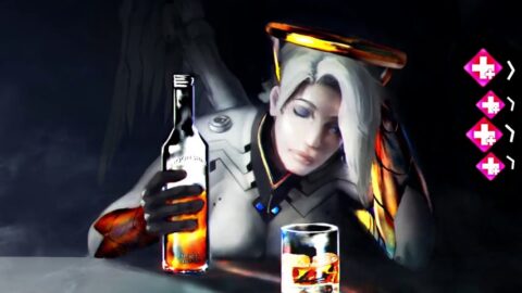 Mercy Drinking Whiskey / Ice / Bottle / Overwatch – Animated Desktop