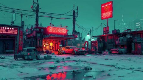 Fantasy Cyberpunk Car Repair Shop | Neon Lights