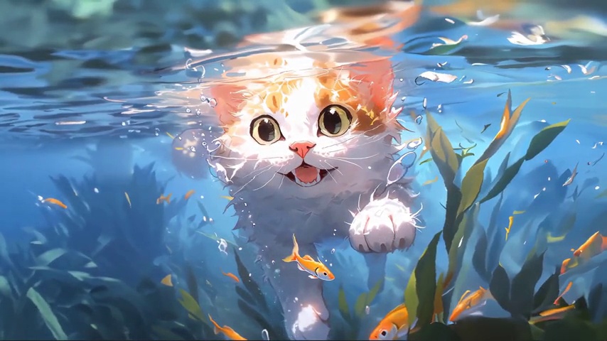 Underwater Cat | Fish - LiveWallpapers4Free.com