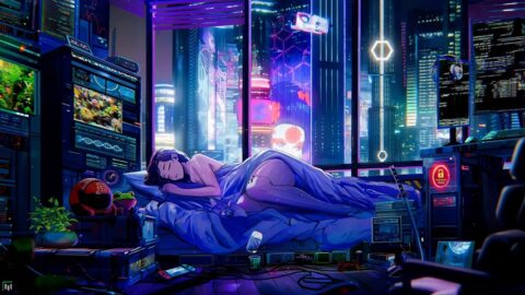 Cyberpunk Night Dream | Sleeping Girl