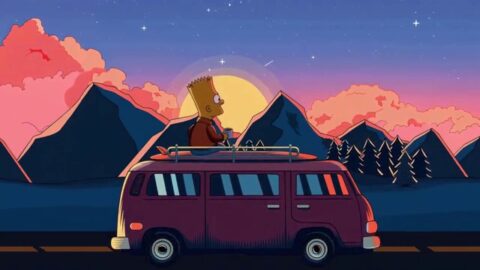 Bart Travel Van The Simpsons Relax 4K Quality Wallpaper