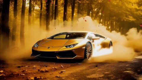 Drift in the Autumn Forest on a Lamborghini