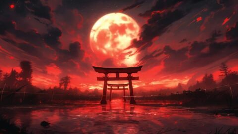 Torii Gate | Blood Moon | Fantasy and Mysticism