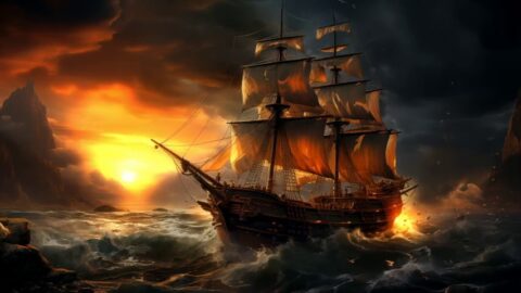 Sailing Ship a Storm is Coming at 4K