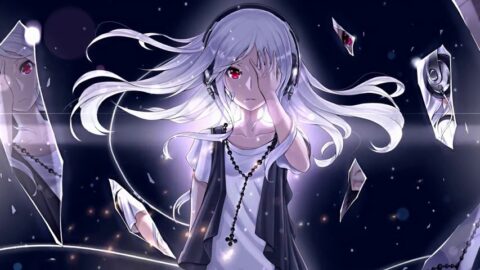 Broken Mirror Anime Girl with White Hairs 4K – Desktop Theme