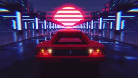 Ferrari Testarossa on the Street of the Night City