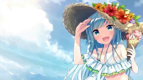Anime Girl in Summer / Blue Hairs / Big Eyes 4K – Desktop Theme