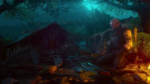 Witcher Geralt Sitting by the Fire