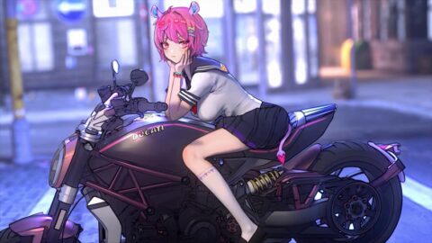 Pink hair Girl On Bike Ducati 4K – Live Background