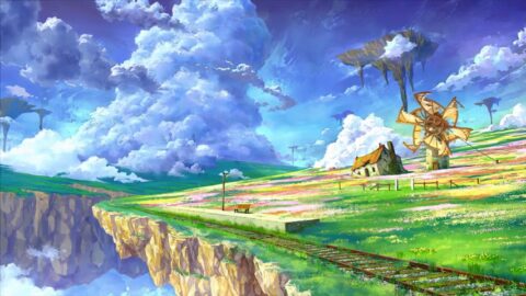 Sky Island Clouds WindMill Landscape 4K – Desktop Theme
