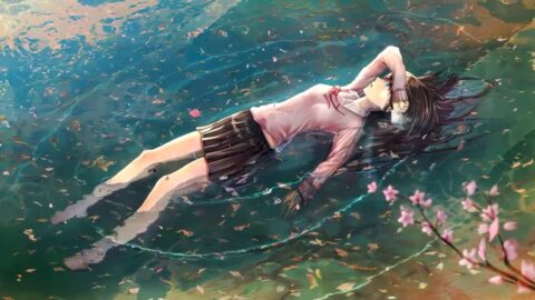 Anime Girl Lying On The Water | Relax | Chill 4K Quality