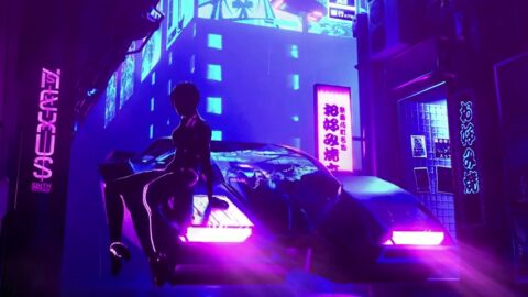 Nexus Cyberpunk Neon City Girl and Flying Car