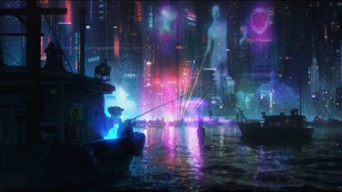 Fishing Boats / Cyberpunk Night City / Neon Lights 4K – Animated Background
