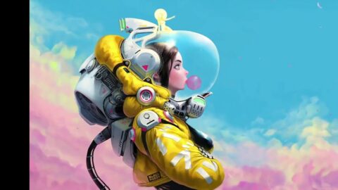 Space Girl Astronaut Chewing Gum Bubble