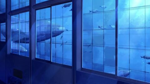 Whales Swimming Outside The Window / Huge Aquarium – Animated Background
