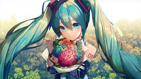 Hatsune Miku Vocaloid and Flowers 4K – Desktop Theme