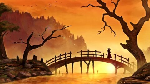 Lonely Samurai Standing On The Bridge 4K Desktop