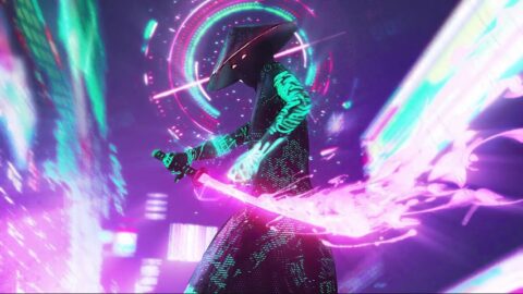 Neon Samurai Lighting Sword Rain