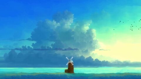 WindMill Blue Sky Birds and Horizon – Animated Desktop
