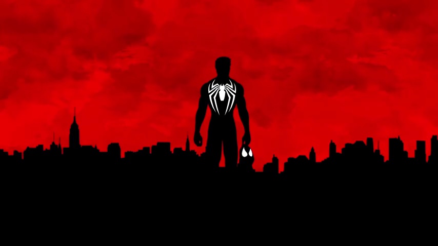 Spider-Man Silhouette / Red Sky and Night City - LiveWallpapers4Free.com