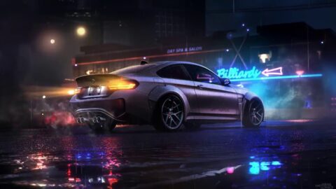 BMW M3 Car Neon Night Drive Rain 4K – Live Desktop