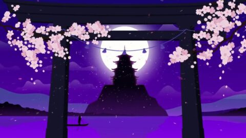 Pagoda Sakura Moon Light 4K Quality