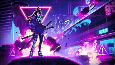 Neon Samurai Girl with Katana 4K – Animated Desktop
