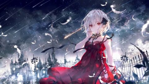 Anime Girl with Red Dress In Meteor Shower 8K – Live Wallpaper