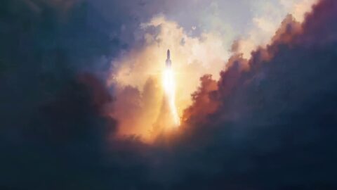Ariane 5 Rocket Launch Sky Clouds Minimalism