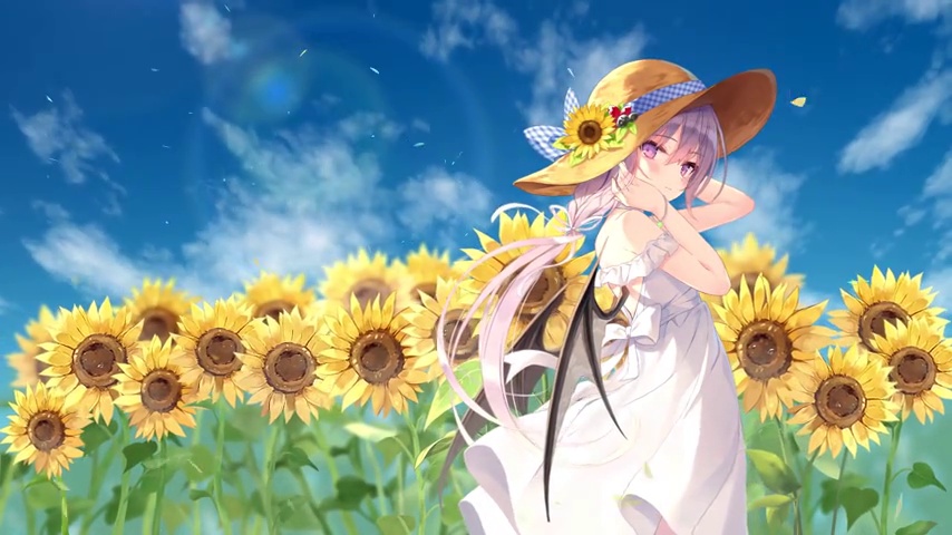 Cute Anime Girl and Sunflowers - LiveWallpapers4Free.com