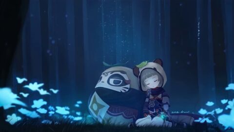 Sayu and Muji-Muji Daruma Sleeping In The Forest Genshin Impact 4K – Live Wallpaper