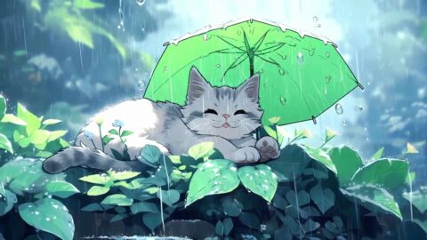 A Kitten Hid Under an Umbrella From the Rain