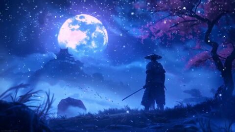 Lonely Samurai | Snowfall and Full Moon