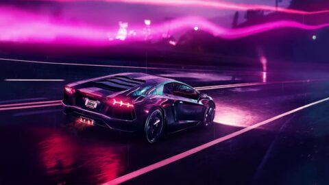 Pink Lamborghini Road Rain Twilight 4K – Animated Wallpaper