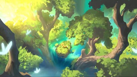 Green Cartoon Forest / Fox and Waterfall 4K – Animated Desktop