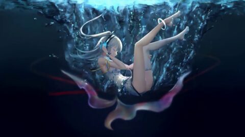 Cute Hatsune Miku Underwater Headphones 4K – Animated Background