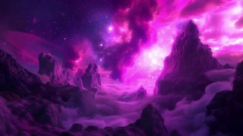 Fabulous Space Landscape | Purple Nebula | Mountains | Shooting Star