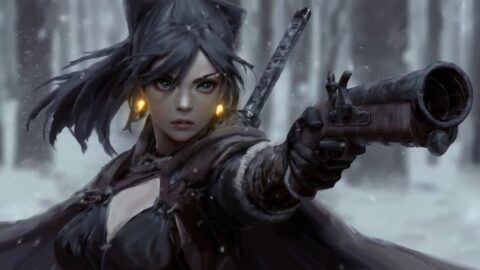 Fantasy Girl Holding a Gun In The Snow – Desktop Animated