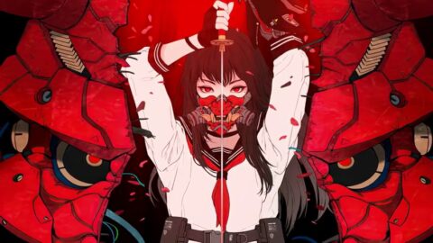 Samurai Anime Girl with Oni Mask Blood 4K – Live Wallpaper