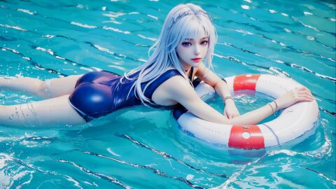 A girl is Swimming in the Pool Animated Wallpaper thumbnail 1