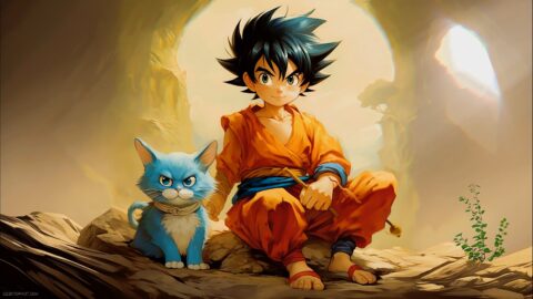 Kid Goku and Blue Cat Dragon Ball