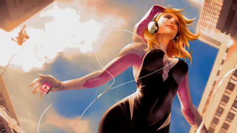 Cute Spider-Gwen with Headphones