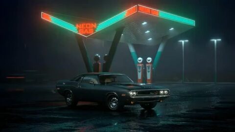 Dodge Challenger RT | Gas Station | Rainy Night 4K Quality