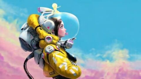 Space Girl Astronaut Chewing Gum Bubble